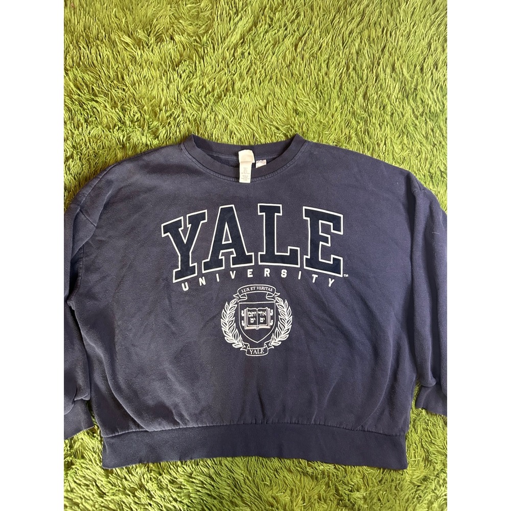 H&M Sweatshirt Unisex Large Navy Blue Yale University Oversized Graphic Crewneck